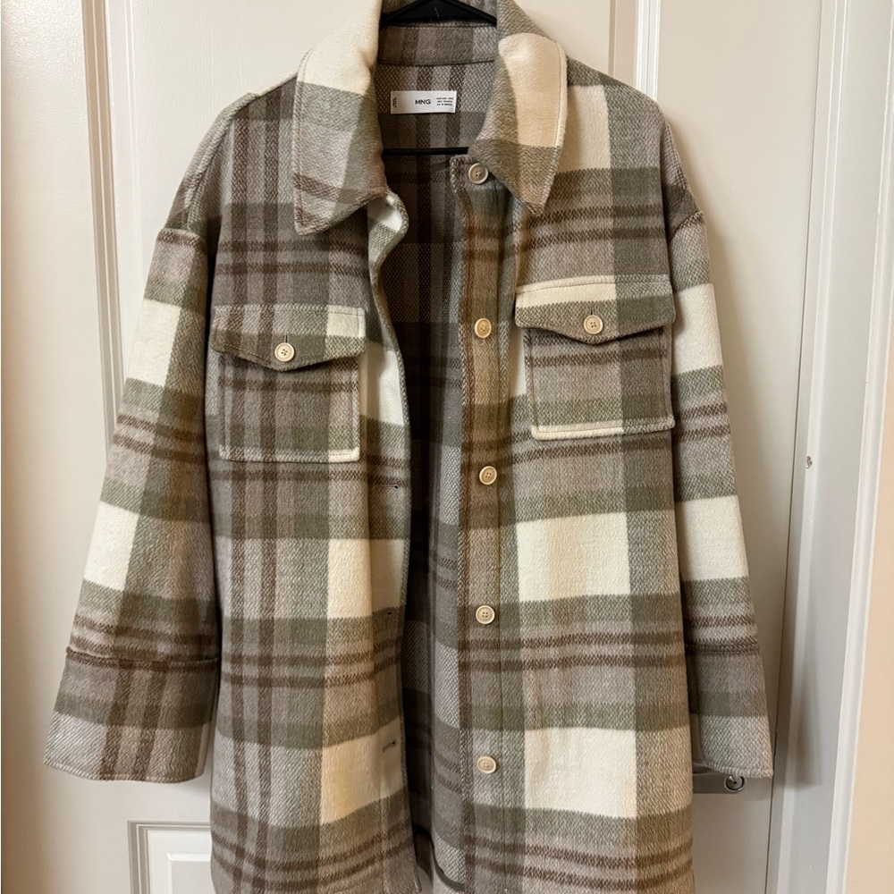 Mango Checkered Wool Blend Jacket